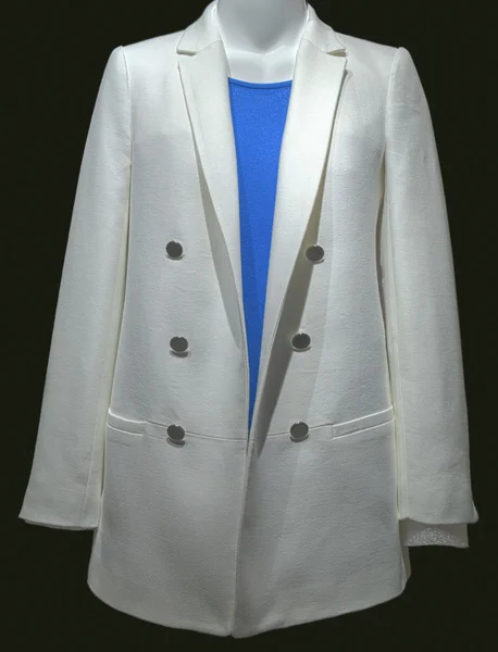 White Women's Jacket with Blue Sweater on Black — Stock Photo, Image