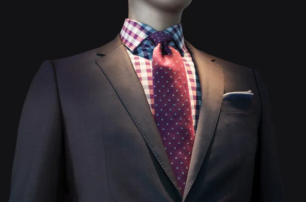 Casaco marrom com camisa xadrez e gravata vermelha Imagem De Stock