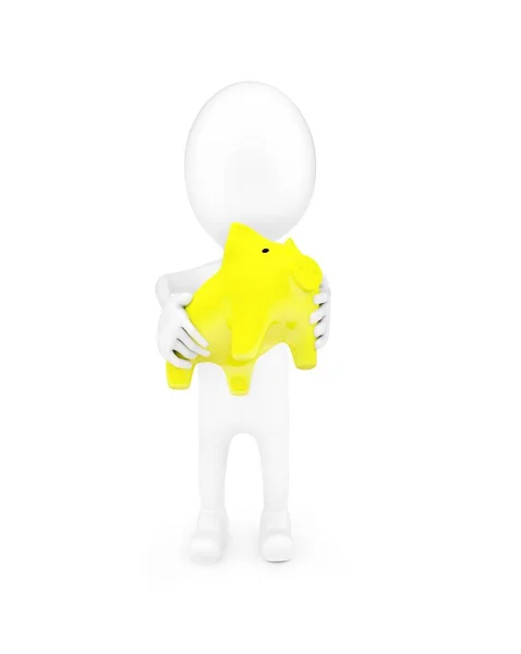 Mann Hält Gelbes Sparschwein Händen Konzept Auf Weißem Hintergrund Rendering — Stockfoto