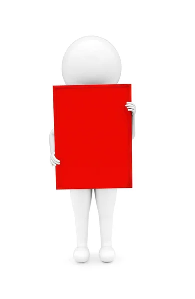 Man Holding Red Board Both Hands Concept White Isolated Background — Φωτογραφία Αρχείου
