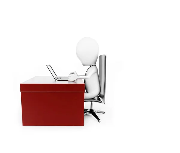 3D名男子在他的书桌概念上工作在白色孤立的背景下 侧面的视角 — 图库照片