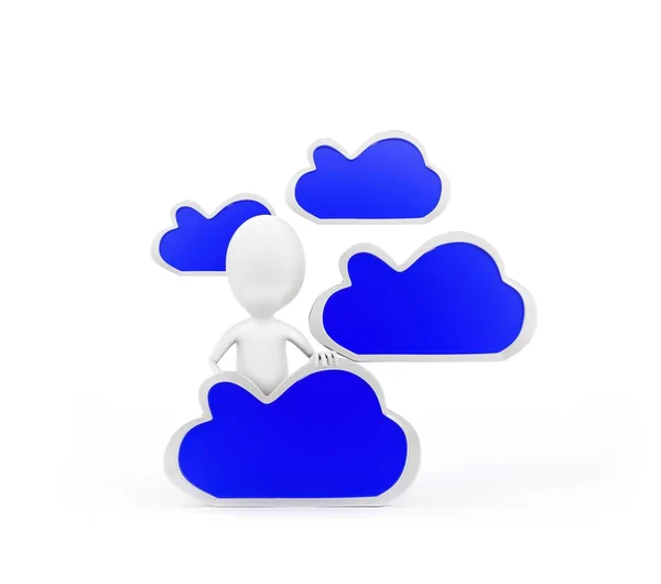 Mann Präsentiert Wolkenkonzept Weiß Isoliert Hintergrund Rendering Frontwinkelansicht — Stockfoto