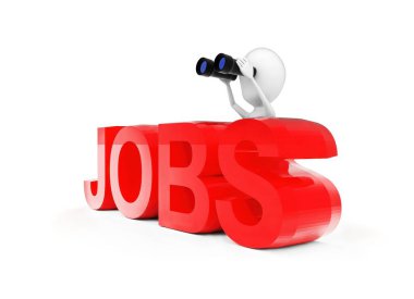 3d adam dürbün ile bakıyor - beyaz izole arka plan iş kavramı , yan açı görünümü