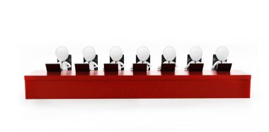 Sandalyede oturan ve dizüstü bilgisayarda çalışan 3D erkek grubu, beyaz izole arka plan, ön açı görünümlü bir masa konsepti üzerinde çalışıyor.