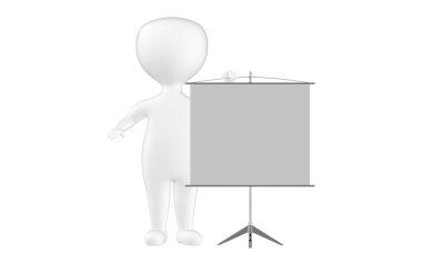 3D karakter, insan ve sunum tahtası - 3D görüntüleme