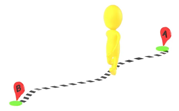 Yellow Character Walking Direction Route Destion Rendering — Stock Photo, Image