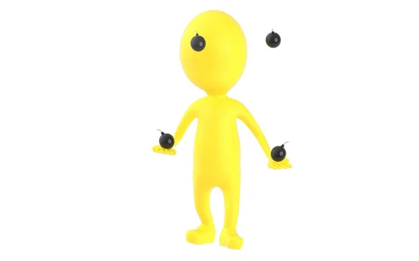 Gelben Charakter Jonglierbombe Rendering — Stockfoto