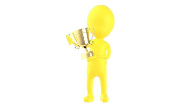 Žlutý Znak Držící Trofej Vykreslování — Stock fotografie