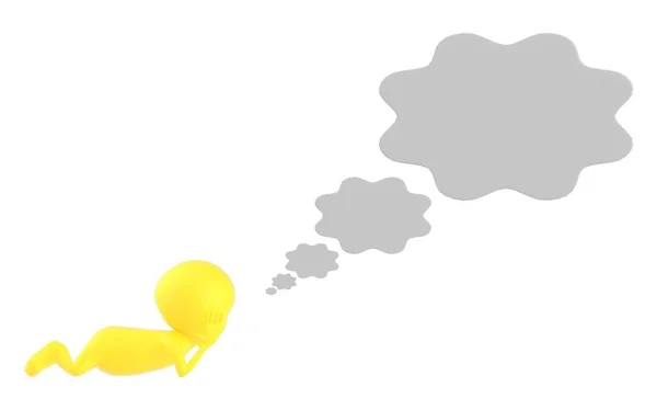 Жовтий Персонаж Лежить Підлозі Думає Рендеринг — стокове фото