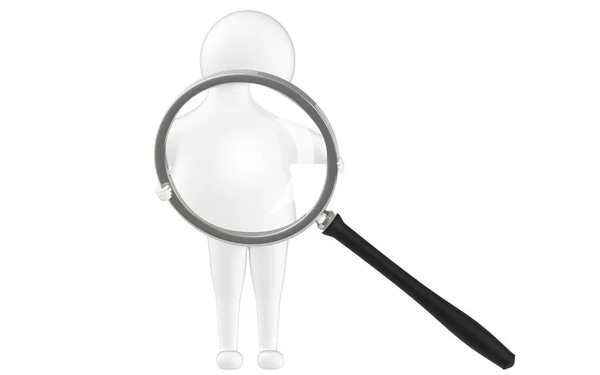 Character Man Holding Magnifier Rendering — Stock Photo, Image