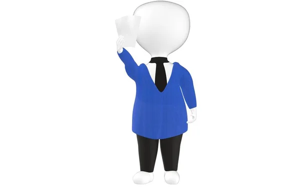 Character Man Holding Paper Rendering — Stock Photo, Image