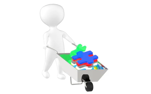 Character Man Moving Cart Jigsaws Rendering — стоковое фото