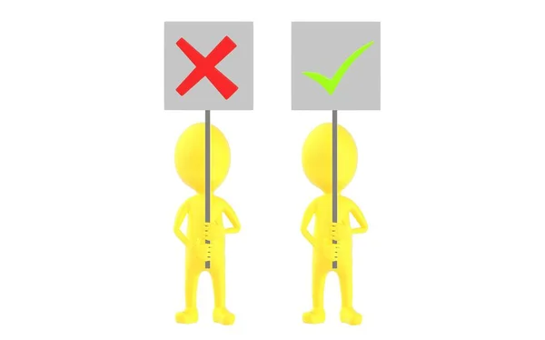 Caráter Amarelo Dois Caracteres Deles Segurando Uma Placa Sinal Errado — Fotografia de Stock