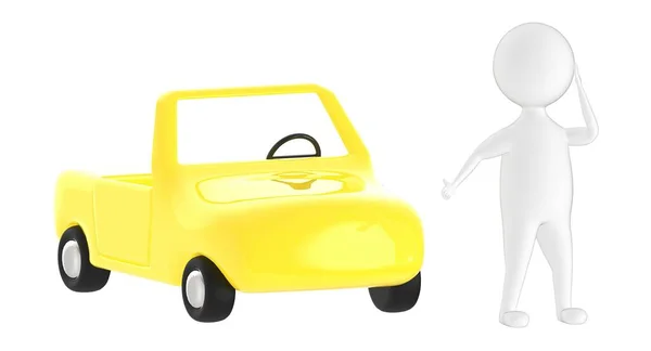 3d character , man following a crazy running car without a driver- 3d rendering