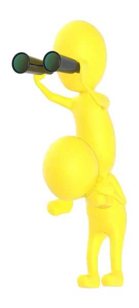 Yellow Character Character Shoulder Another Character Looking Binocular Rendering — стоковое фото