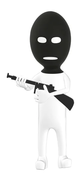 Karaktär Man Tjuv Terrorist Med Pistol Rendering — Stockfoto