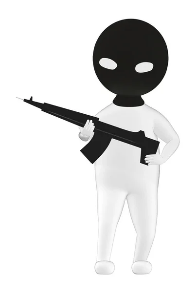 Character Man Waering Mask Holding Gun Rendering — Stock Photo, Image