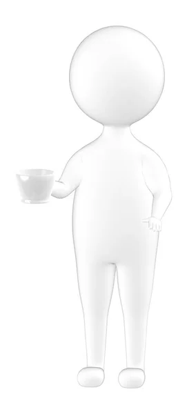 Character Man Holding Cup Rendering — Stock Photo, Image
