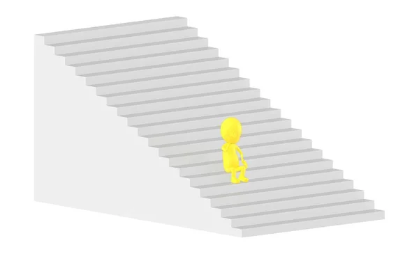 Yellow Characer Having His Hands Head While Sitting Stairs Rendering — Φωτογραφία Αρχείου