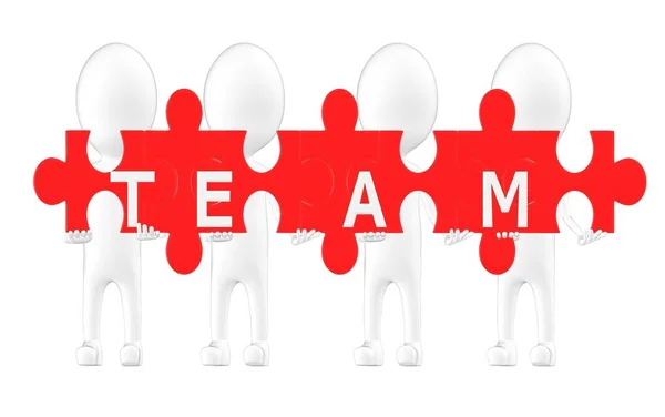 Character Man Character Holding Jigsaw Text Team Rendering — Stock Photo, Image