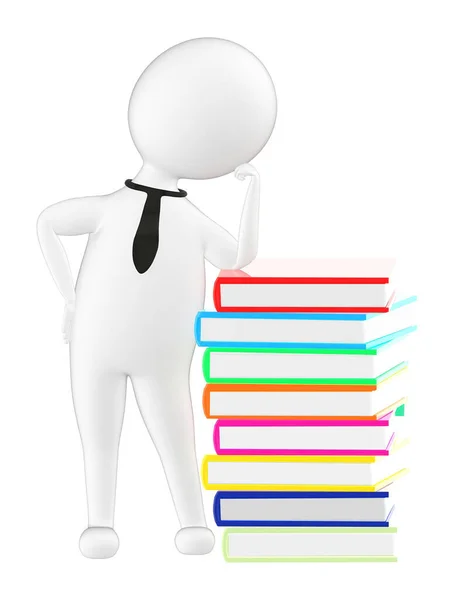 Character Man Leaning Pile Books Rendering — Stock Photo, Image