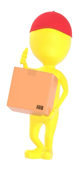 Sarı Karakter Bir Karton Kutu Tutuyor Çizim — Stok fotoğraf