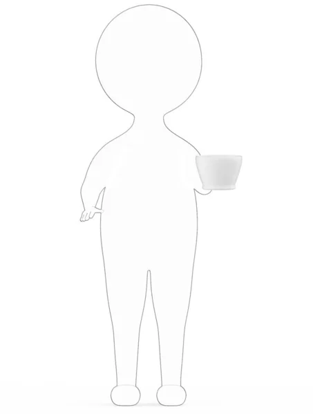 White Black Outer Lined Character Standing Holding Coffe Rendering Tea — Stock Photo, Image