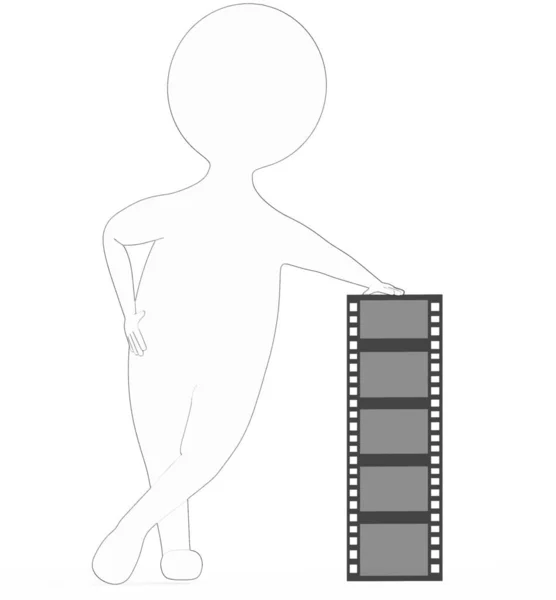White Black Outer Lined Character Presenting Film Strip Rendering — Stock Photo, Image