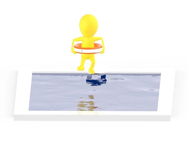 Κίτρινο Χαρακτήρα Ένα Lifebouy Άλμα Στην Πισίνα Απόδοση — Φωτογραφία Αρχείου