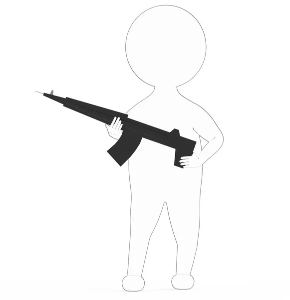 White Black Outer Lined Character Holding Gun His Hands Rendering — Stock Photo, Image