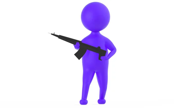 3D紫色人物手里拿着枪 3D渲染 — 图库照片