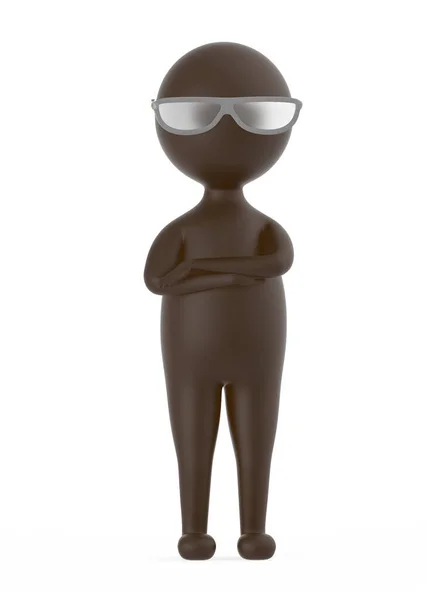 戴太阳镜站着交叉胳膊的3D棕色角色 3D渲染 — 图库照片