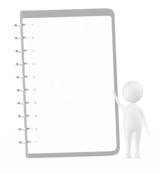 White Character Pointing His Hand Notepad Isolated White Background Rendering — Stock Photo, Image