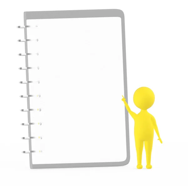Yellow Character Pointing His Hand Notepad Isolated White Background Rendering — Stock Photo, Image