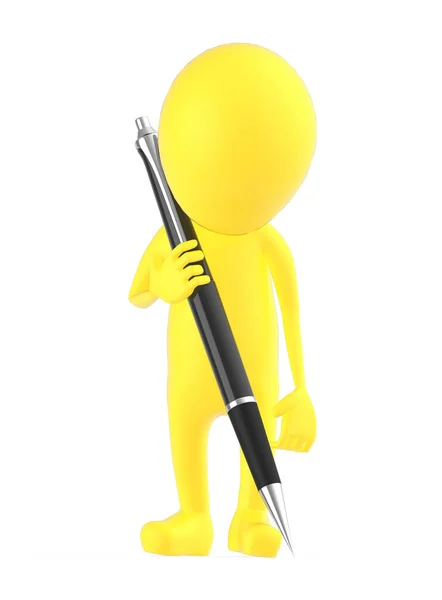 Żółty Znak Gospodarstwa Duży Długopis Napis Renderowania — Zdjęcie stockowe