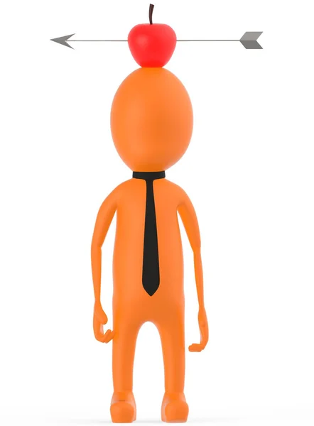 Orange Character Standing Arrow Hitted Apple His Head Rendering — Stock Photo, Image