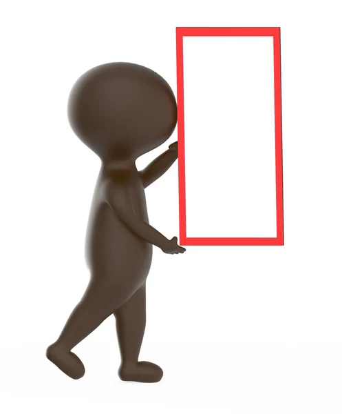 Brown Character Holding Blank Red Frame Board Concept Rendering — Stock Photo, Image