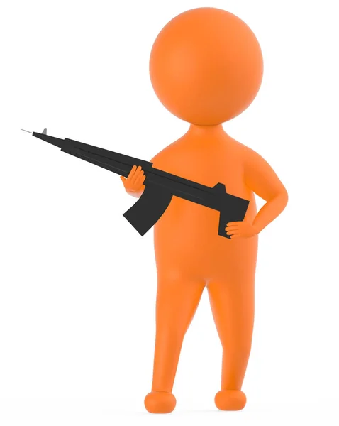 Orange Character Holding Gun His Hands Rendering — Stock Photo, Image