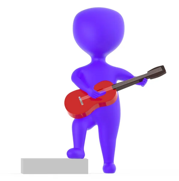 Personagem Roxo Tocando Uma Guitarra Renderização — Fotografia de Stock