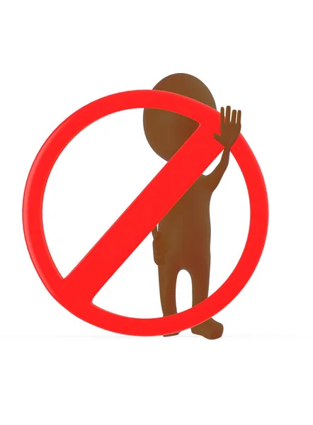 Brown Character Making Stop Gesture His Hand While Standing Forbidden — Stock Photo, Image