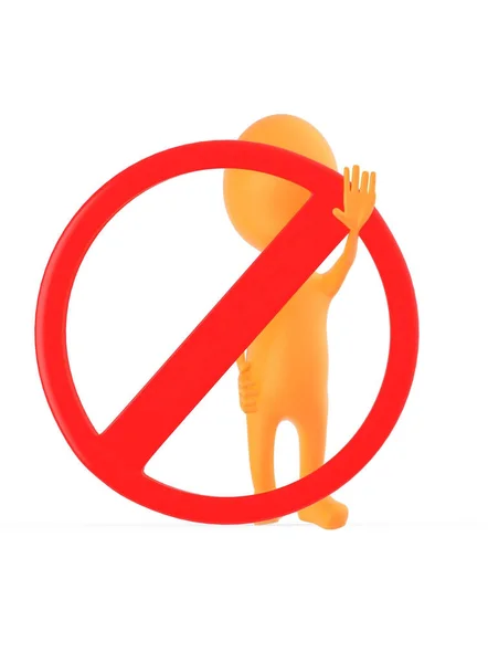 Orange Character Making Stop Gesture His Hand While Standing Forbidden — Stock Photo, Image
