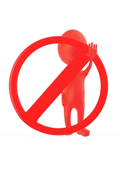 Red Character Making Stop Gesture His Hand While Standing Forbidden — Stock Photo, Image