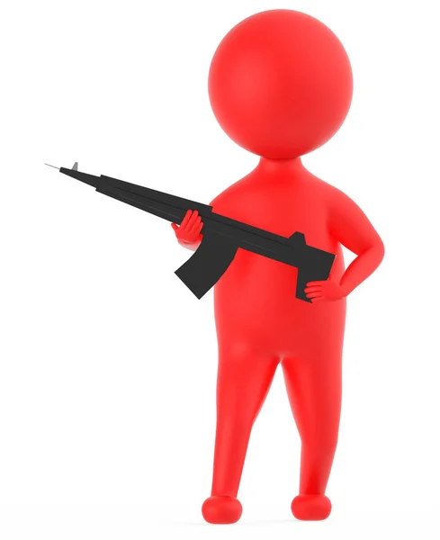 Red Character Holding Gun His Hands Rendering — Stock Photo, Image