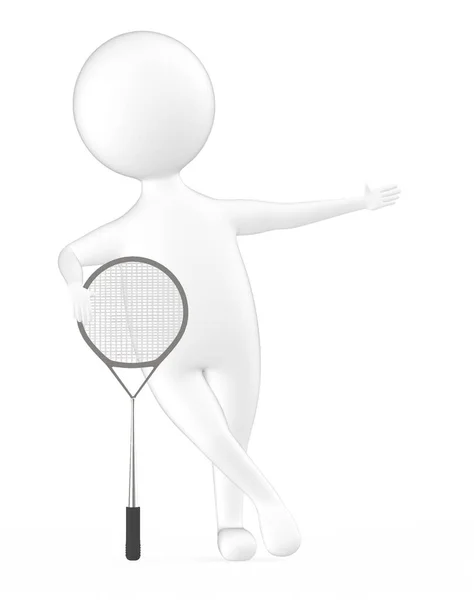 Wit Karakter Met Een Tennis Bat Rendering — Stockfoto
