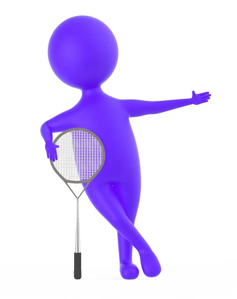 Lila Karaktär Med Tennisracket Rendering — Stockfoto