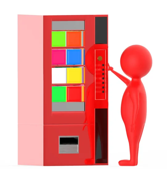 Red Character Pressing Button Vending Machine Isolated White Background Rendering — Stock Photo, Image
