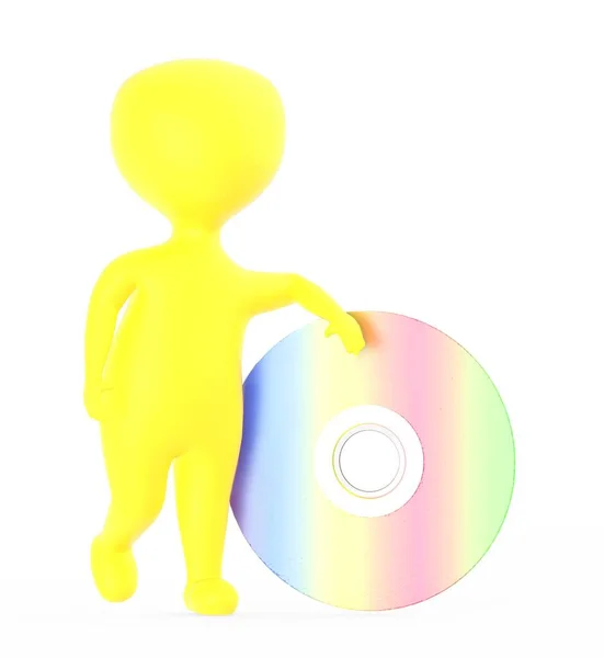 Karakter Kuning Menyajikan Disk Penyimpanan Render — Stok Foto