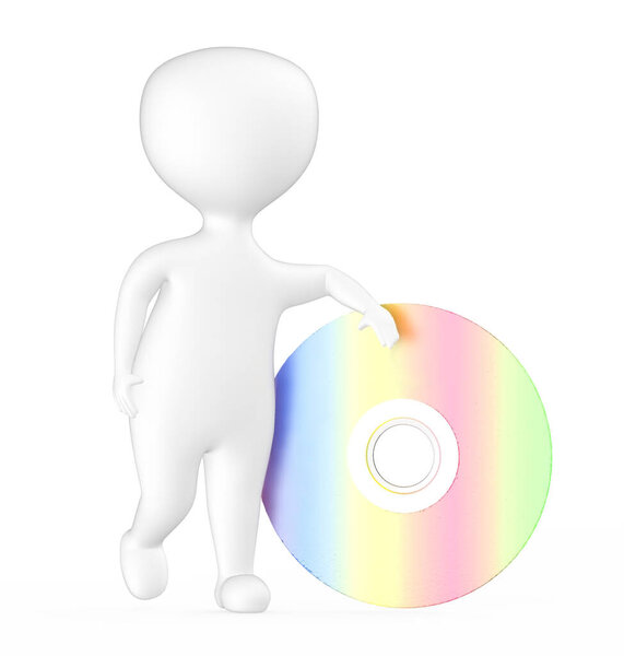 3d white character presenting a storage disc -3d rendering