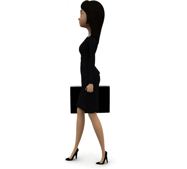 Walking Business Woman Mit Einem Aktentaschenkonzept Weißem Isolierten Hintergrund Rendering — Stockfoto