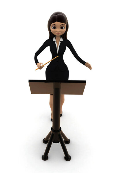 3d women music conductor in a music concert concept on white isolated background , front angle view